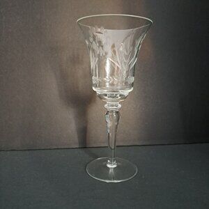 Arcadia Etched Floral Water Goblet 7.5" Vintage Clear Stem Elegant Glassware